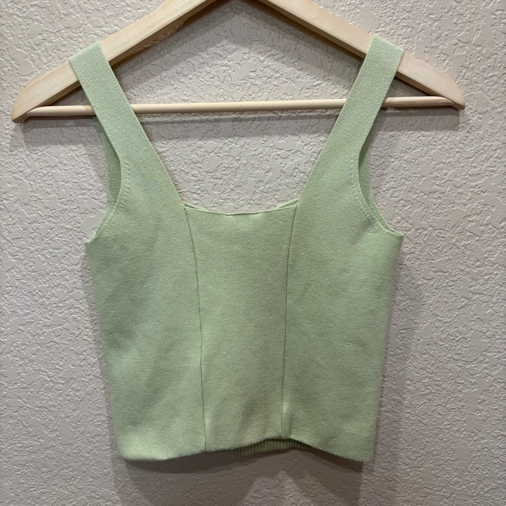 Abercrombie & Fitch Light Green Square Neckline Ribbed Knit Tank Top Size XS - Picture 5 of 6